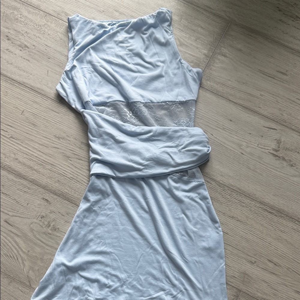 Elegant Light Blue Mini Sleeveless Dress